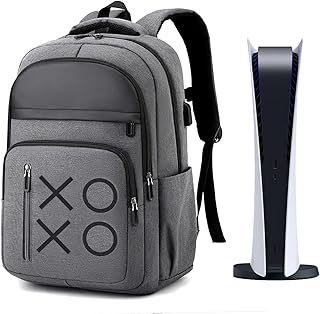 اكسينGaming Backpack for PS5, Large Capacity Carrying Storage Bag with USB Port, Grey, Large, Game