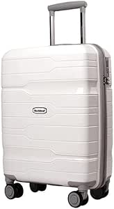 شنطة سفر بعجلات وجوانب صلبة مصنوعة من مادة البولي بروبيلين مزودة بكلمة مرور ثابتة ومقاومة للماء (ابيض، 28 انش)