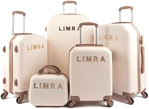 مجموعة حقائب سفر بعجلات مكونة من 5 قطع من ليمرا، لون بيج/ذهبي، موديل LMA-1176