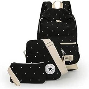 شنطة كتف قماشية منقطة للجنسين Sb06 مجموعة من 3 قطع أسود