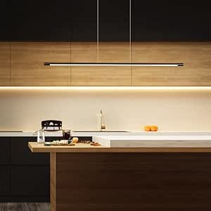 شمعدان اسود / ابيض لبريق المطبخ شمعدان شمعدان عصري من اكسسوارات اضاءة السقف المعلق الحديث، لون الشاشة: ابيض، الحجم: الطول 120 سم، اللون: دافئ