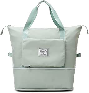 شنطة سفر قابلة للطي بسعة كبيرة، شنطة دفل للسفر 3 في 1 قابلة للتوسيع لصالة الالعاب الرياضية، شنطة كتف محمولة، شنطة امتعة حمل مقاومة للماء (اخضر)