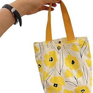 شنطة تسوق قماشية بطبعة زهور لطيفة للنساء، شنط تسوق قابلة للطي، شنطة تسوق قابلة لاعادة الاستخدام، شنطة يد متينة للتسوق اليومي والبقالة والسفر والاستخدام اليومي (اصفر اف ال