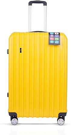 شنطة سفر فياتور 28 انش من ام ان يو كيه بعجلات ناعمة ومريحة مع قفل تي اس ايه مصنوعة مادة البولي بروبيلين مزدوجة 360 درجة 8 عجلات مقاس L اصفر