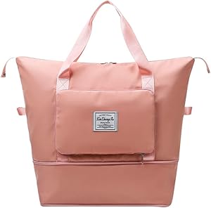 شنطة دفل للسفر وعطلة نهاية الاسبوع شنطة ليلية بسعة كبيرة وخفيفة الوزن ومقاومة للماء وقابلة للطي مع جيب للاغراض الرطبة للنساء