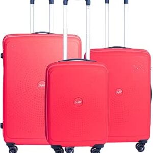 سكاي باجز مجموعة شنط سفر بجوانب صلبة من زاب، مصنوعة من مادة البولي بروبيلين مع قفل تي اس ايه | عجلات مزدوجة ناعمة 360 درجة | احزمة متقاطعة قابلة للتعديل | مقصورة - 20 انش، M 24 انش، L - 28 انش | احمر