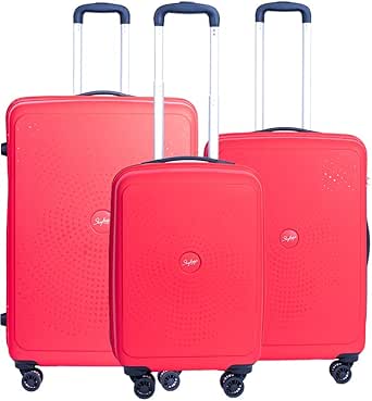 سكاي باجز مجموعة شنط سفر بجوانب صلبة من زاب، مصنوعة من مادة البولي بروبيلين مع قفل تي اس ايه | عجلات مزدوجة ناعمة 360 درجة | احزمة متقاطعة قابلة للتعديل | مقصورة - 20 انش، M 24 انش، L - 28 انش | احمر