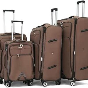 تيك اوف مجموعة شنط سفر جانبية ناعمة مكونة من 4 قطع مع عجلات دوارة مزدوجة متعددة الاتجاهات للقهوة