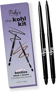 روبيز اورغانيكس مجموعة كحل لتحديد العين للنساء، مع ملطخ مدمج، كاجال وقلم تحديد عيون فائق النعومة ويدوم طويلا، مكياج عيون عضوي، طبيعي 100%، اسود وبني 0.35 غرام لكل منهما، مجموعة بلمسة نهائية غير لامعة