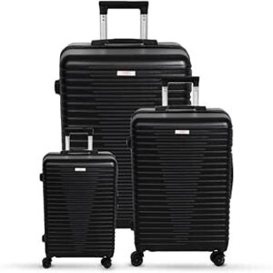 مجموعة شنط سفر صلبة مكونة من 3 قطع ايجل اكسبرس - عربات متينة بمقاسات 28 انش و24 و20 لون اسود أكريلونيتريل بوتادين ستايرين ABS