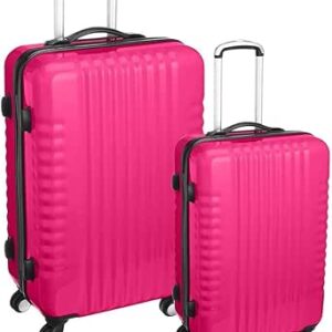 حقيبة بعجلات دوارة والتز صلبة لحمل الأمتعة من امريكان توريستر - قطعتان، 58+80 سم - وردي, وردي, 58+80، بلاستيك