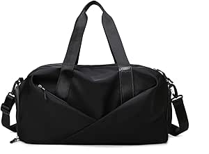 شنطة دفل رياضية لصالة الالعاب الرياضية والسفر مع جيب للاحذية المبللة لليوغا والرياضة والسفر في الهواء الطلق، أسود