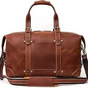 شنطة سفر من الجلد الطبيعي للرجال مصنوعة من الجلد الطبيعي من القماش الخشن بتصميم فينتاج كريزي هورس، شنطة يد كبيرة لعطلة نهاية الاسبوع