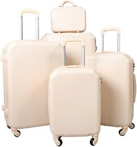 مورانو طقم شنط سفر 5 قطع بعجلات دوارة (بيج كاكي، 30-26-22-18-12 انش)، أكريلونيتريل بوتادين ستايرين (ABS)