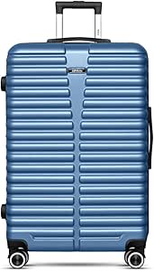 شنطة سفر بتصميم مربعات من ديستيني | عربة بمقبض ناعم صلب مع قفل تي اس ايه | 8 عجلات 360 درجة | مقاس M - 24 انش، ازرق