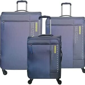 مجموعة شنط مارينا سبينر من امريكان توريستر - 3 قطع - مزودة بقفل مدمج معتمد ادارة امن النقل لون رمادي جيب رئيسي مقاس M وL