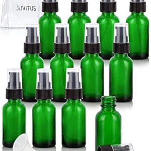 زجاجة بوسطن دائرية من الزجاج الاخضر سعة 1 اونصة/ 30 مل مع مضخة معالجة سوداء (عبوة من 12 قطعة) + شنطة سفر شفافة وقمع، من جوفيتوس