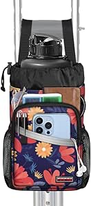 حقيبة اكسسوارات عكاز من فينباك، حقيبة حمل منظمة للتخزين مقاومة للماء مع حامل مشروبات وحقيبة بسحاب للعكازات والعكازات تحت الابط