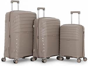 مجموعة شنط سفر بوبلو من 3 قطع غير قابلة للكسر من مادة البولي بروبيلين - اغطية مزدوجة - قفل ثابت مضاد للسرقة - سحاب توسيع اضافي - 700-50 - كاكي