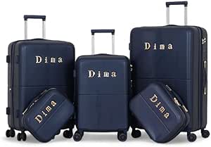 ديما طقم حقائب سفر صلبة مكون من 5 قطع يشمل شنطتين للمكياج - 35555 - نيفي ازرق، أكريلونيتريل بوتادين ستايرين (ABS)