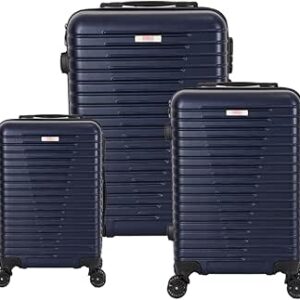 مجموعة شنط سفر صلبة مكونة من 3 قطع ايجل اكسبرس - عربات متينة بمقاسات 28 انش و24 و20 لون ازرق أكريلونيتريل بوتادين ستايرين ABS