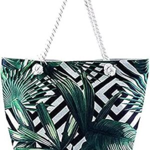 شنطة شاطئ كبيرة من القش للنساء مقاومة للماء لعطلة نهاية الاسبوع وحمام السباحة مع سحاب، جيب داخلي عملي، شنطة شاطئ كبيرة مخططة، شنطة كتف توت انيقة وبسيطة للسفر وصالة الالعاب الرياضية والشاطئ