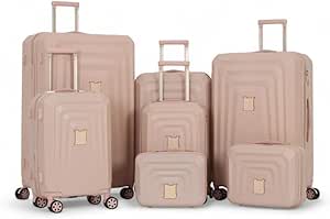 ديما طقم حقائب سفر صلبة 7 قطع يشمل شنطتين للمكياج - A46 - وردي