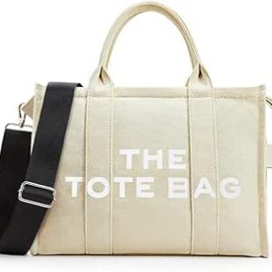 شنطة يد كبيرة توت قماشية للنساء من شابي ايت، شنطة يد كبيرة توت بسحاب من القماش، شنطة كروس للمكتب والسفر والمدرسة - بيج