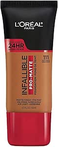 كريم اساس انفاليابل برو مات من لوريال باريس، لون سوفت سابل (111)، سعة 1 اونصة سائلة، لنوع البشرة كل الأنواعة