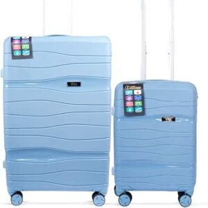 مجموعة شنط سفر فياجيرو مكونة من قطعتين من ام ان يو كيه | مصنوعة من مادة البولي بروبيلين صلبة وناعمة ومريحة مع قفل تي اس ايه | عجلات مزدوجة 360 درجة | مقصورة، مقاس L، ازرق