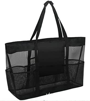 سكيدو شنطة شاطئ كبيرة صيفية مكونة من 8 جيوب للمناشف من قماش شبكي متين للالعاب والملابس الداخلية مقاومة للماء