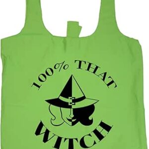 ميستيك سلوث شنطة هالوين قابلة للطي من النايلون بتصميم خدعة او حلوى مقاس 19 انش × 19 انش (لون اخضر، 100% ذات الساحرة)