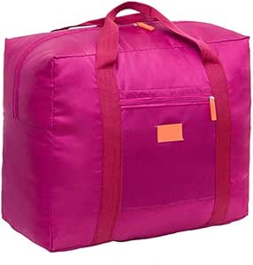 شنطة سفر رياضية محمولة قابلة للطي وخفيفة الوزن من النايلون، شنطة تخزين امتعة كبيرة، لون بينك داكن، تصميم جميل، زهري