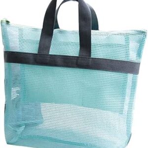 شنطة توت شبكية محمولة لادوات الزينة خفيفة الوزن مناسبة للاستحمام وصالة الالعاب الرياضية والسفر بسعة كبيرة - ازرق سماوي، شنطة كبيرة توت لادوات الزينة