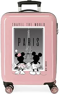 ديزني شنطة سفر بتصميم ميكي وميني ترافل ذا وورلد باريس بلون بيج نود 38×55×20 سم قفل جانبي صلب من مادة ABS بسعة 34 لتر و2 كغم و4 عجلات مزدوجة لحمل الامتعة مقاس واحد قطعة واحدة