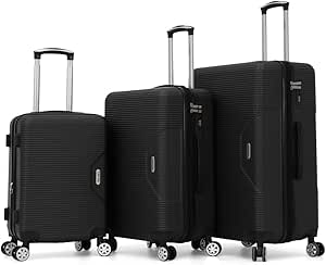 ديليكسي مجموعة شنط بعجلات صلبة للجنسين من 3 قطع مقاس L 28-M 24-S 20 تناسب جميع الاذواق (اسود)، بولي كربونات (PC)، من DILIXI