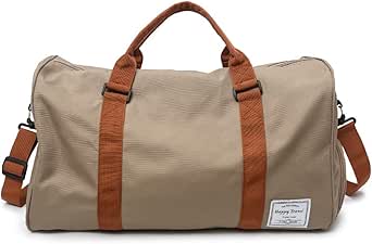 حقيبة سفر قصيرة لعطلة نهاية الاسبوع والرياضة وصالة الالعاب الرياضية، شنطة دفل مقاومة للماء مع جيب للحذاء، لون كاكي، البوليستر