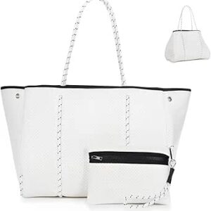 سكاي كير شنطة كبيرة توت للشاطئ للنساء، شنطة شاطئ متعددة الاغراض، خفيفة الوزن ومقاومة للماء لصالة الالعاب الرياضية والسفر والسباحة والشاطئ (ابيض)