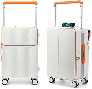 شنطة سفر صلبة بمقبض عريض معتمد من شركات الطيران من ترافيلر مارس، شنطة محمولة مع جيب لاب توب ومنفذ USB، قفل تي اس ايه (لون ابيض، 24 انش)، بولي كربونات (PC)