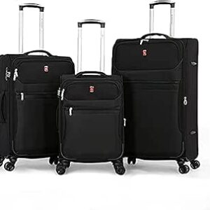 مجموعة حقائب سفر بعجلات دوارة مزدوجة مكونة من 3 قطع من جيوردانو سوفت سايد باللون الاسود، بوليستر