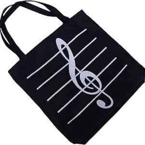 شنطة يد كبيرة توت قماشية بنمط نوتة موسيقية من قطعتين، شنطة تسوق بقالة قابلة لاعادة الاستخدام بسحاب للسفر والمدرسة والعمل بلون اسود