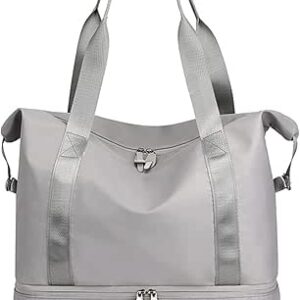 شنطة دفل رياضية لصالة الالعاب الرياضية واللياقة البدنية، شنطة سفر نايلون مقاومة للماء مع جيب رطب (رمادي)