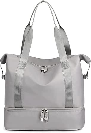 شنطة دفل رياضية لصالة الالعاب الرياضية واللياقة البدنية، شنطة سفر نايلون مقاومة للماء مع جيب رطب (رمادي)