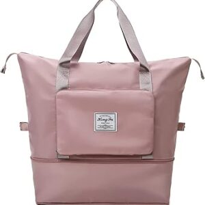 شنطة سفر قابلة للطي بسعة كبيرة، شنطة دفل للسفر قابلة للطي، شنطة كتف رياضية محمولة لفصل الجاف والرطب، شنطة سفر خفيفة الوزن ومقاومة للماء، لون فوشيا، بي، مقاس L، قماش، متعدد الألوان