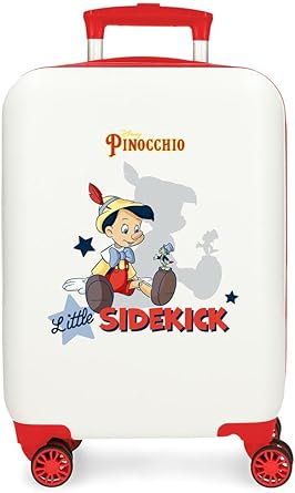 شنطة سفر ديزني Pinocchio & Litle Sidekick من جوما، لون ابيض، مقاس 33 × 50 × 20 سم بقفل جانبي من بلاستيك ABS الصلب بسعة 28.4 لتر و2 كجم و4 عجلات مزدوجة، لون ابيض، شنطة مقصورة