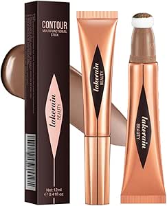 قلم كونتور سائل كريمي تجميلي لاضاءة الوجه مع هايلايتر وقلم بلشر للوجه واسفنجة للتطبيق (لون رقم 05 كونتور ستيك)