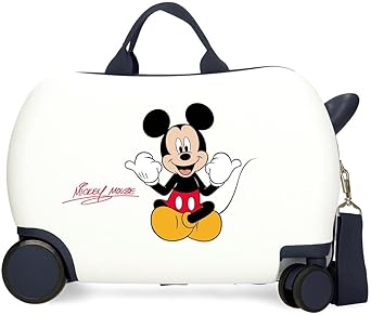 شنطة اطفال ديزني Mickey Cheerlful من جوما، ابيض، 45 × 31 × 20 سم، صلبة، ABS، 24.6 لتر، 4 باوند، 4 عجلات، شنطة يد، شنطة يد للاطفال، لون ابيض