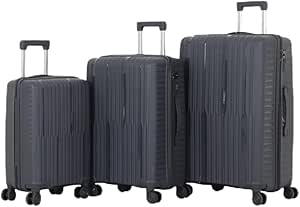 مجموعة حقائب سفر بابلو من بولي بروبيلين غير قابلة للكسر - 3 قطع - اغطية مزدوجة - قفل ثابت مضاد للسرقة - 700-54 - رمادي غامق