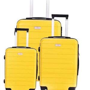 مجموعة شنط سفر صلبة مكونة من 3 قطع ايجل اكسبرس - عربات متينة بمقاسات 28 انش و24 و20 اصفر طوبي أكريلونيتريل بوتادين ستايرين ABS