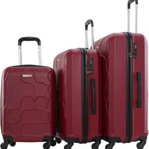 مجموعة شنط سفر من 3 قطع بجوانب صلبة من مادة ABS من بارا جون، مقاس 20/24/28 انش، احمر نبيذي، بورغندي، 20/24/28، أكريلونيتريل بوتادين ستايرين (ABS)